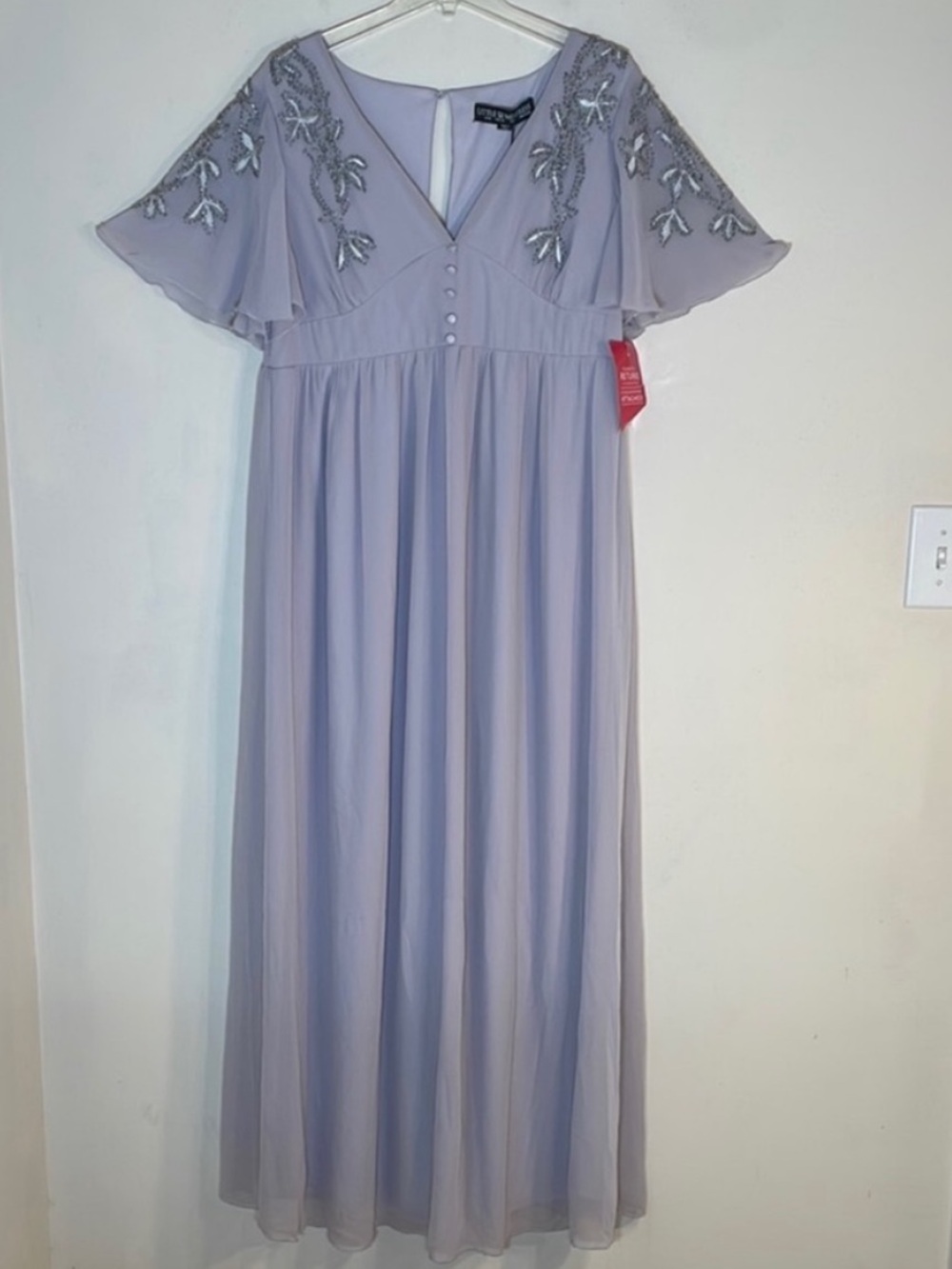 Little Mistress Maternity Lilac Maxi Dress with Embroidered Sleeves. 12. NWT.